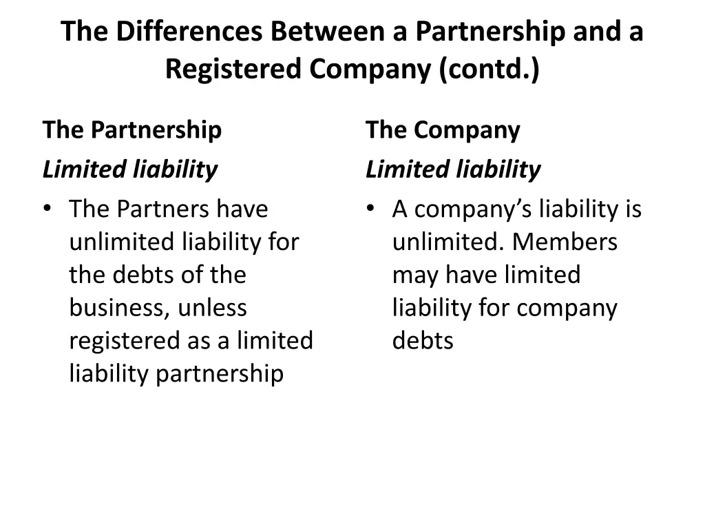 the differences between a partnership 1