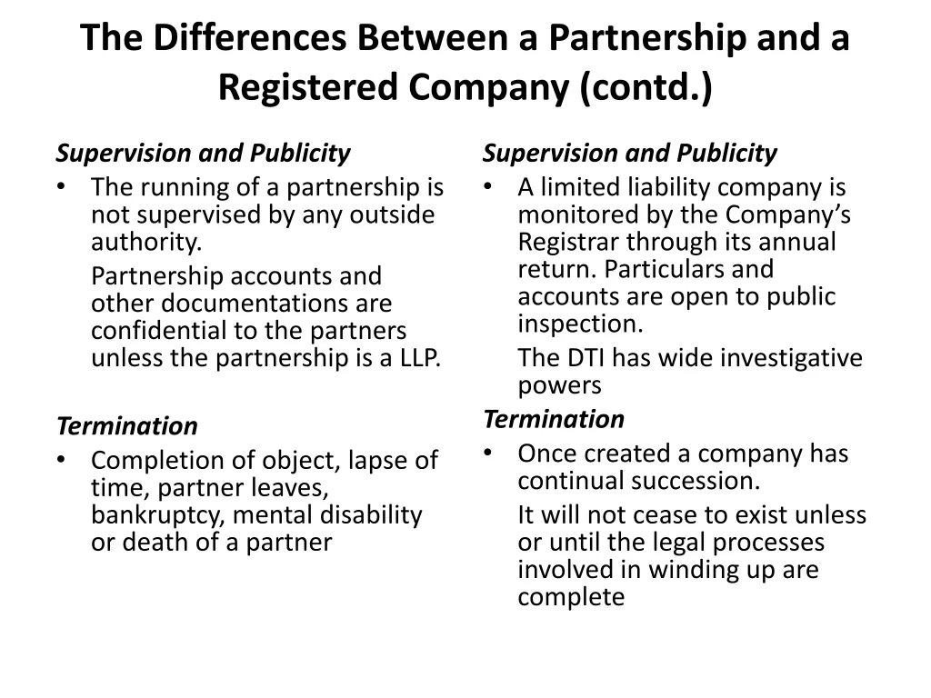 the differences between a partnership 2