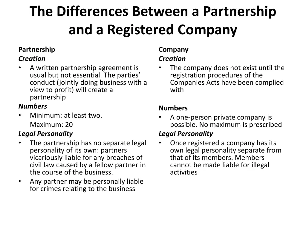 the differences between a partnership