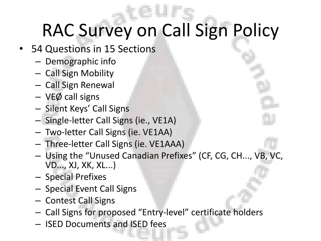 rac survey on call sign policy 54 questions