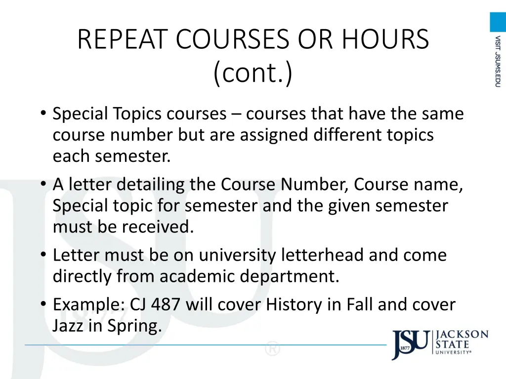 repeat courses or hours cont