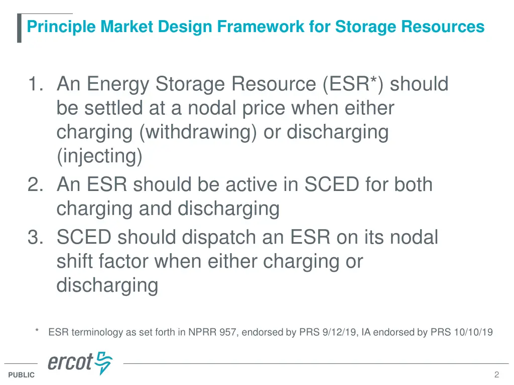 principle market design framework for storage