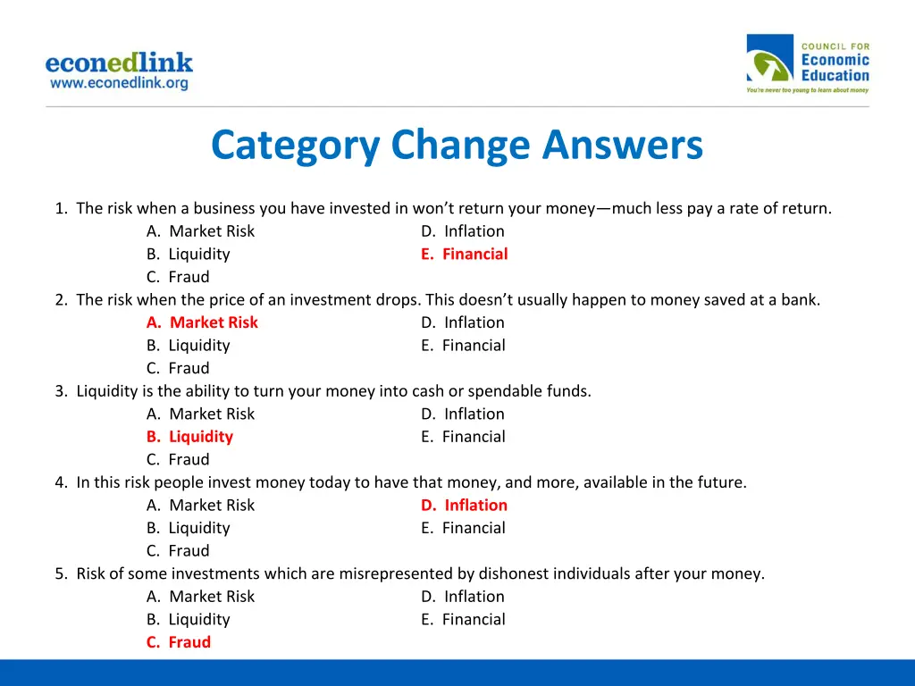 category change answers