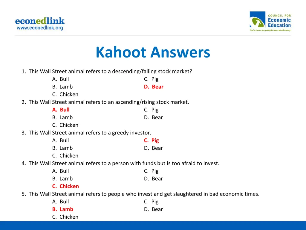 kahoot answers