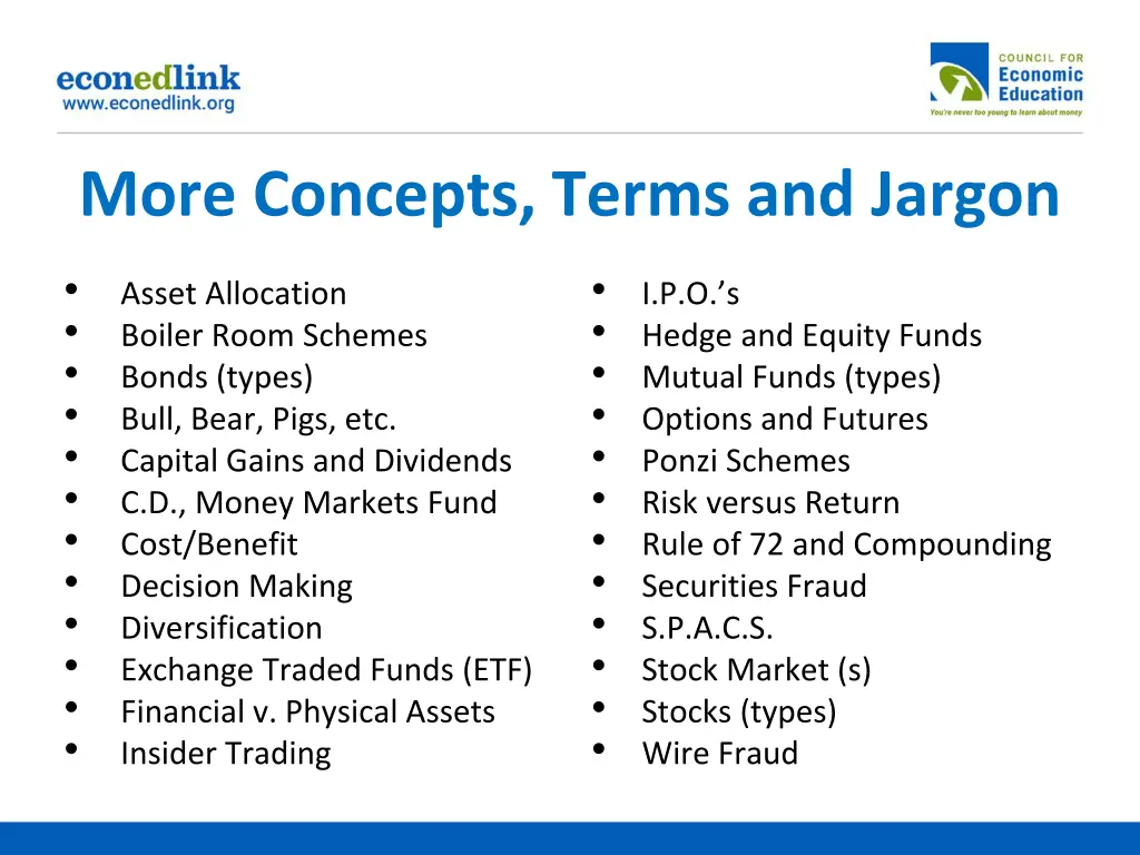 more concepts terms and jargon