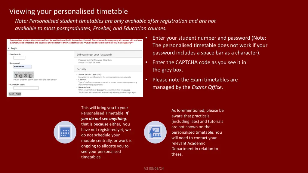 viewing your personalised timetable note