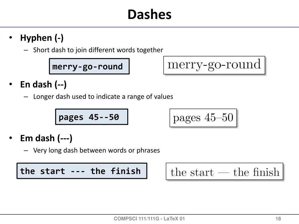 dashes