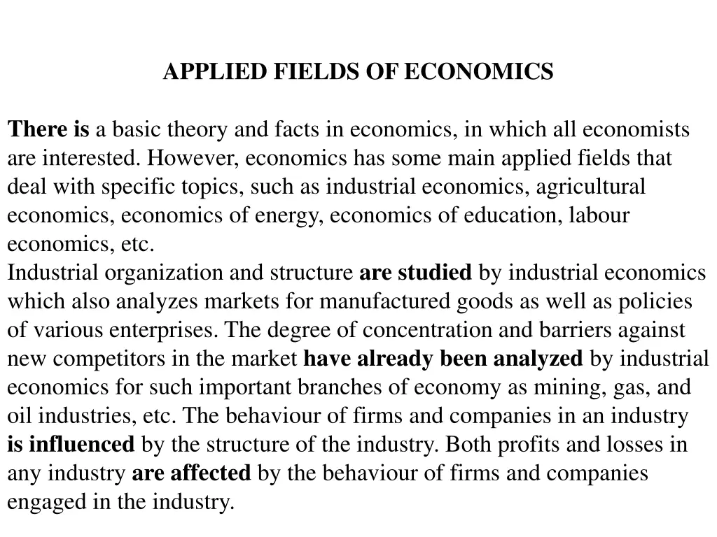 applied fields of economics