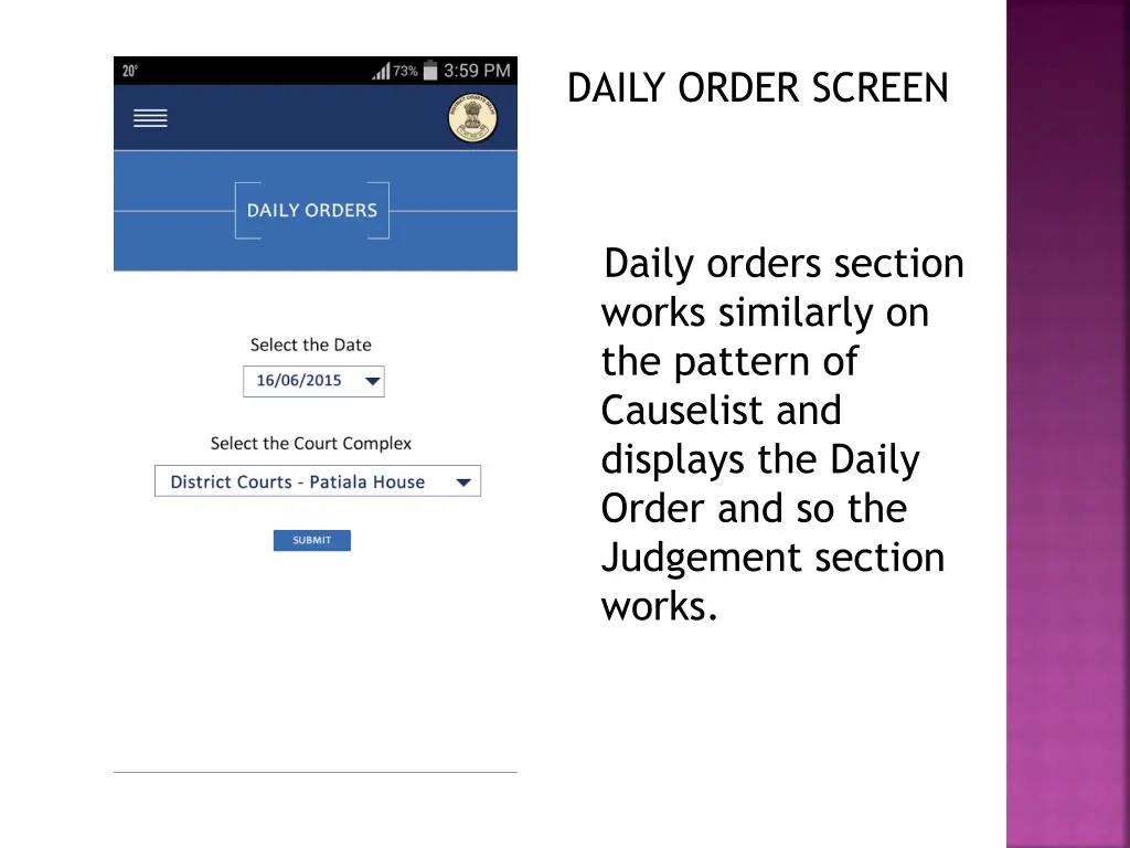 daily order screen