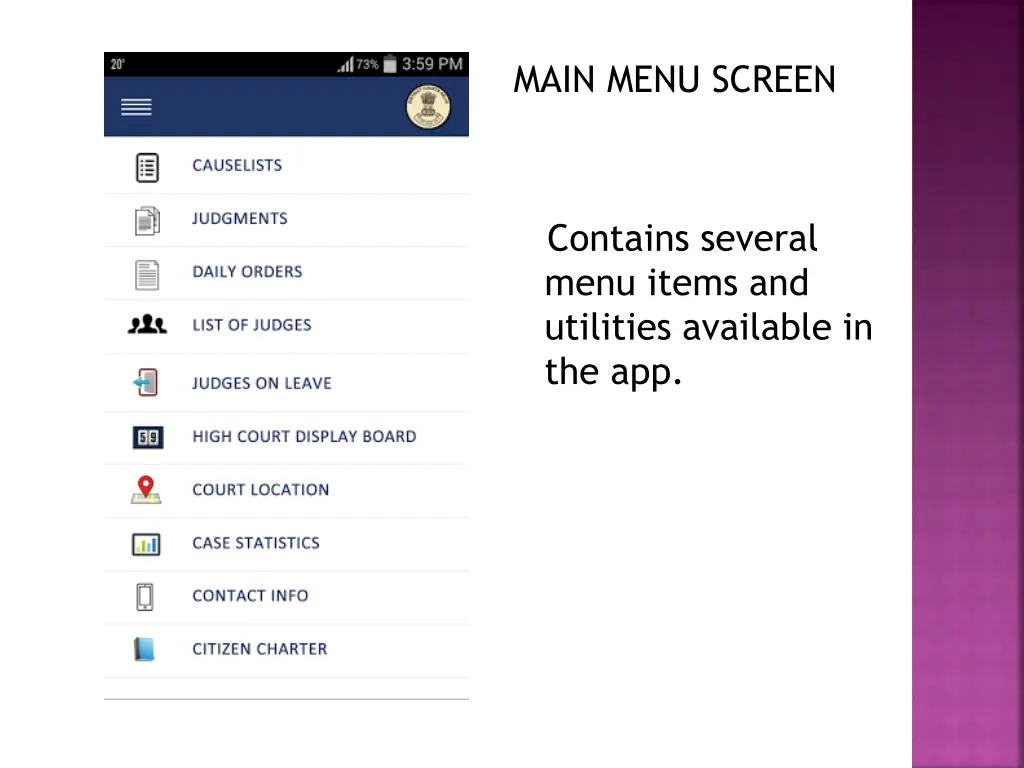 main menu screen