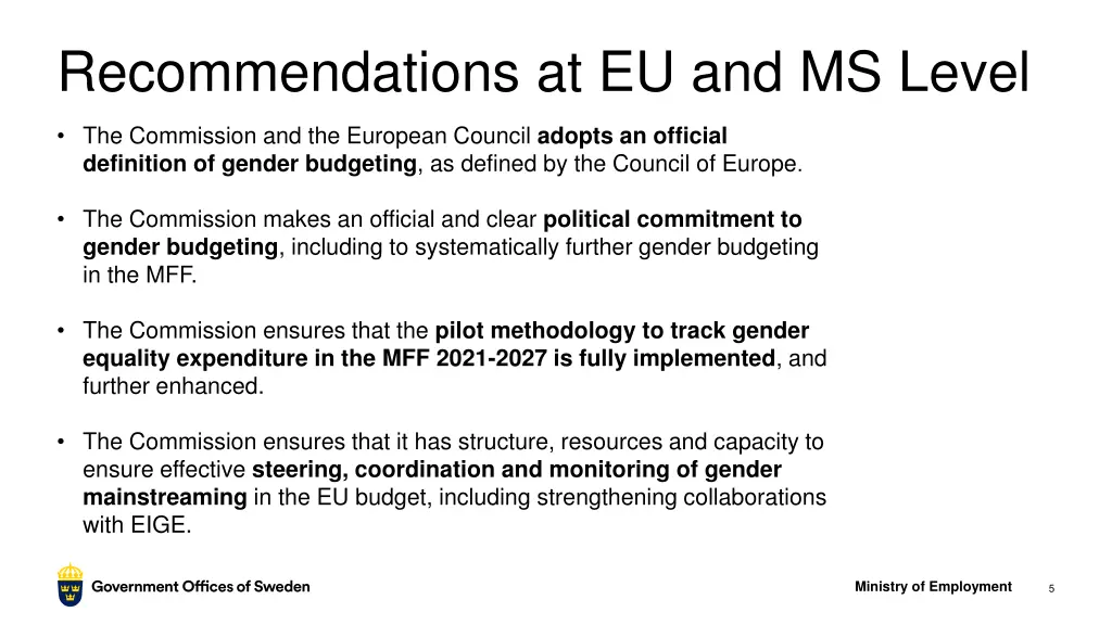 recommendations at eu and ms level