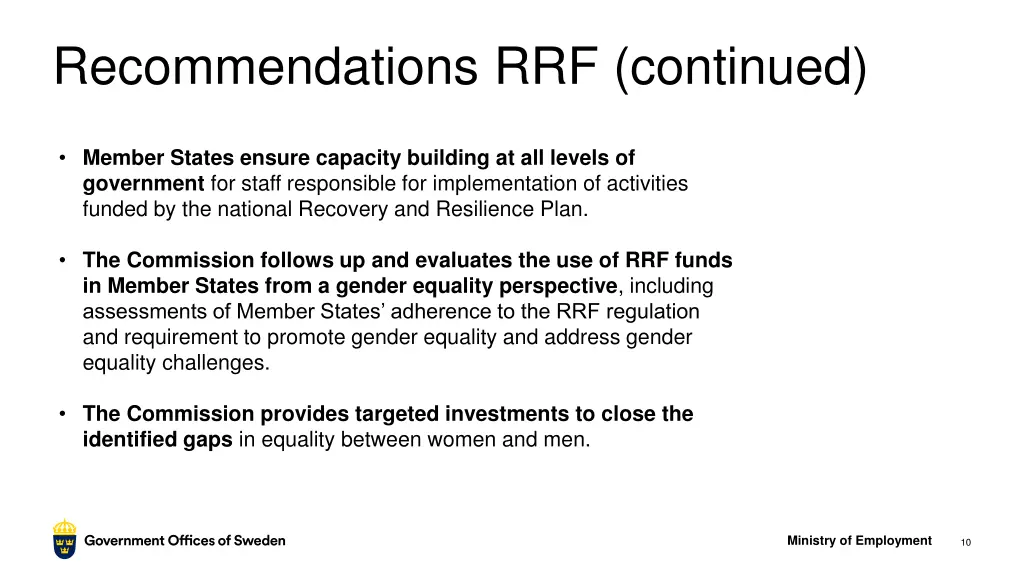 recommendations rrf continued