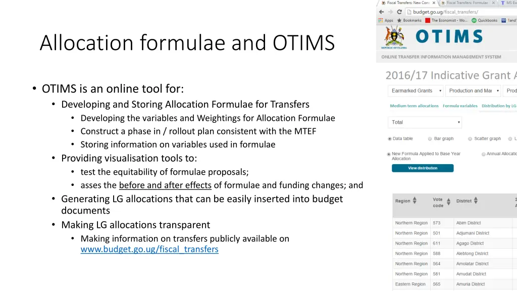 allocation formulae and otims 2