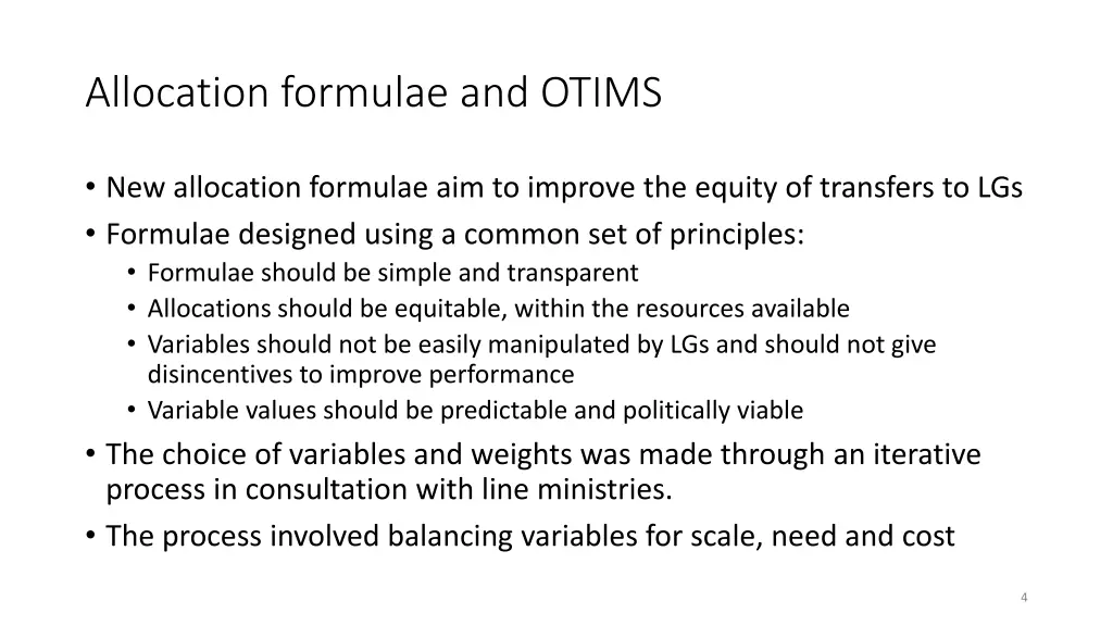 allocation formulae and otims