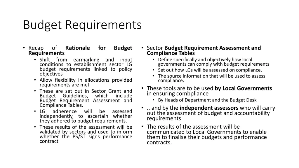 budget requirements