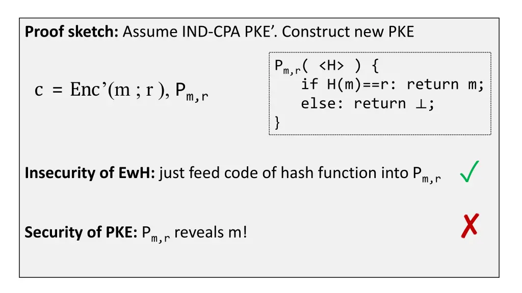 proof sketch assume ind cpa pke construct new pke