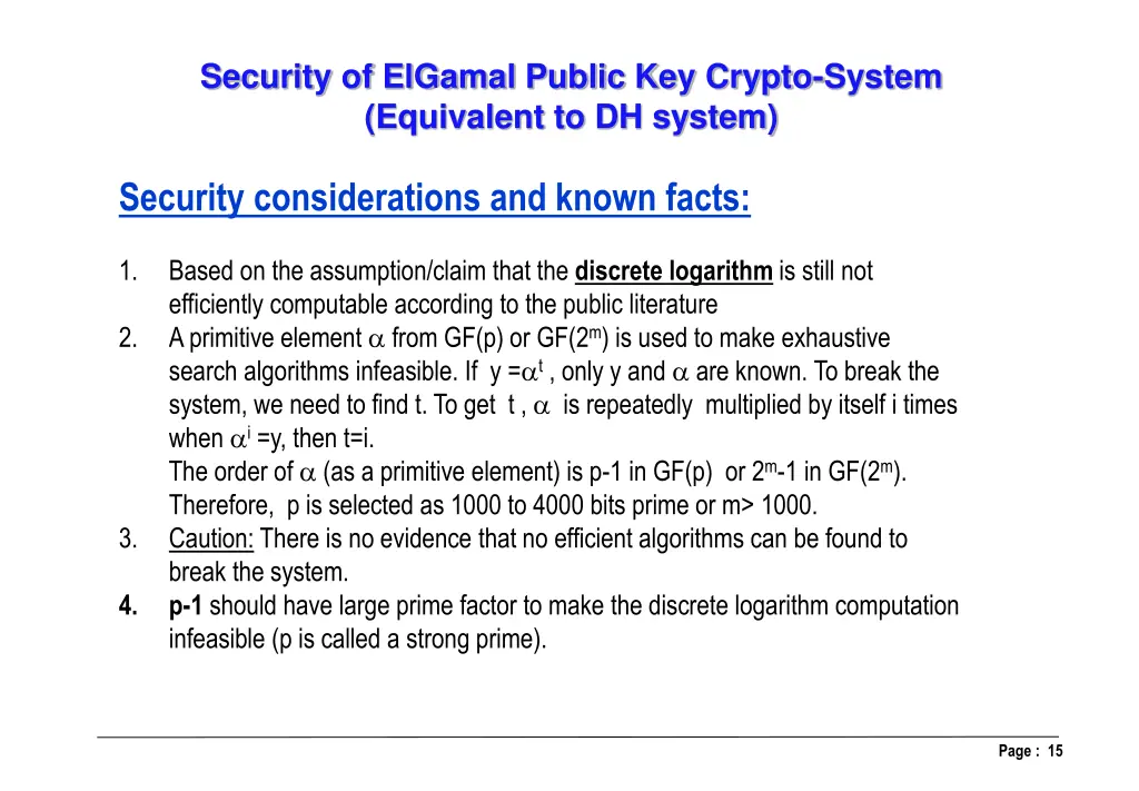 security of elgamal public key crypto system