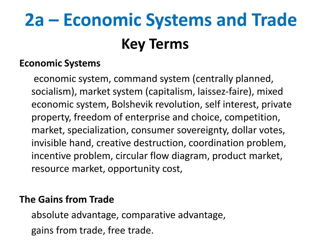 2a economic systems and trade key terms