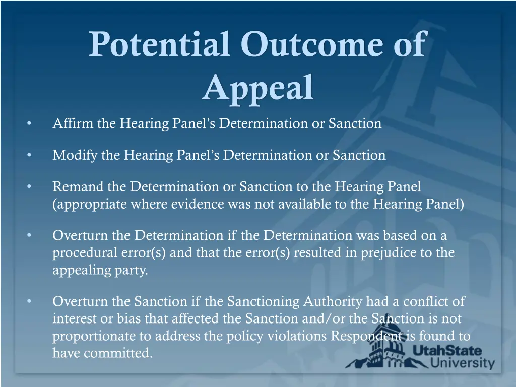 potential outcome of appeal affirm the hearing