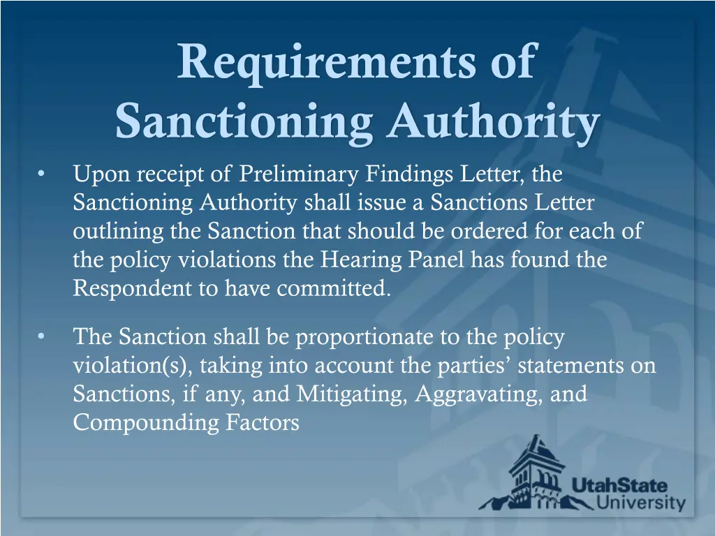 requirements of sanctioning authority upon