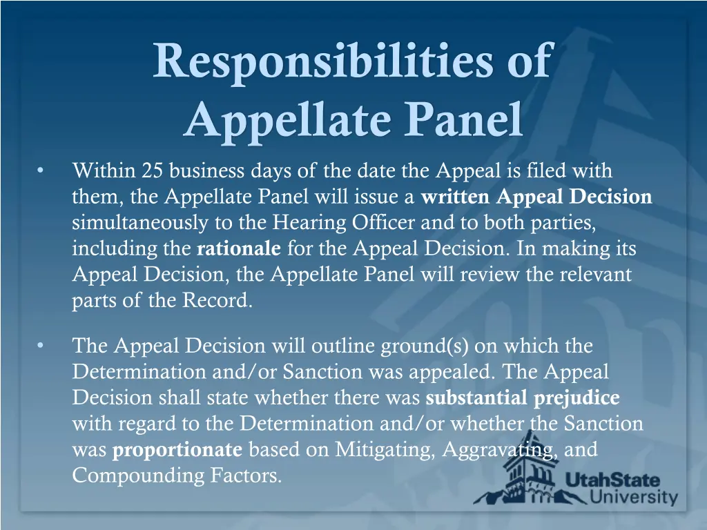 responsibilities of appellate panel within