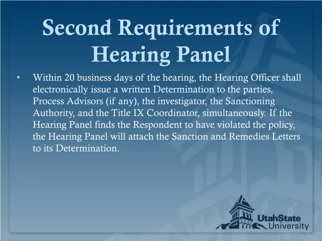 second requirements of hearing panel within