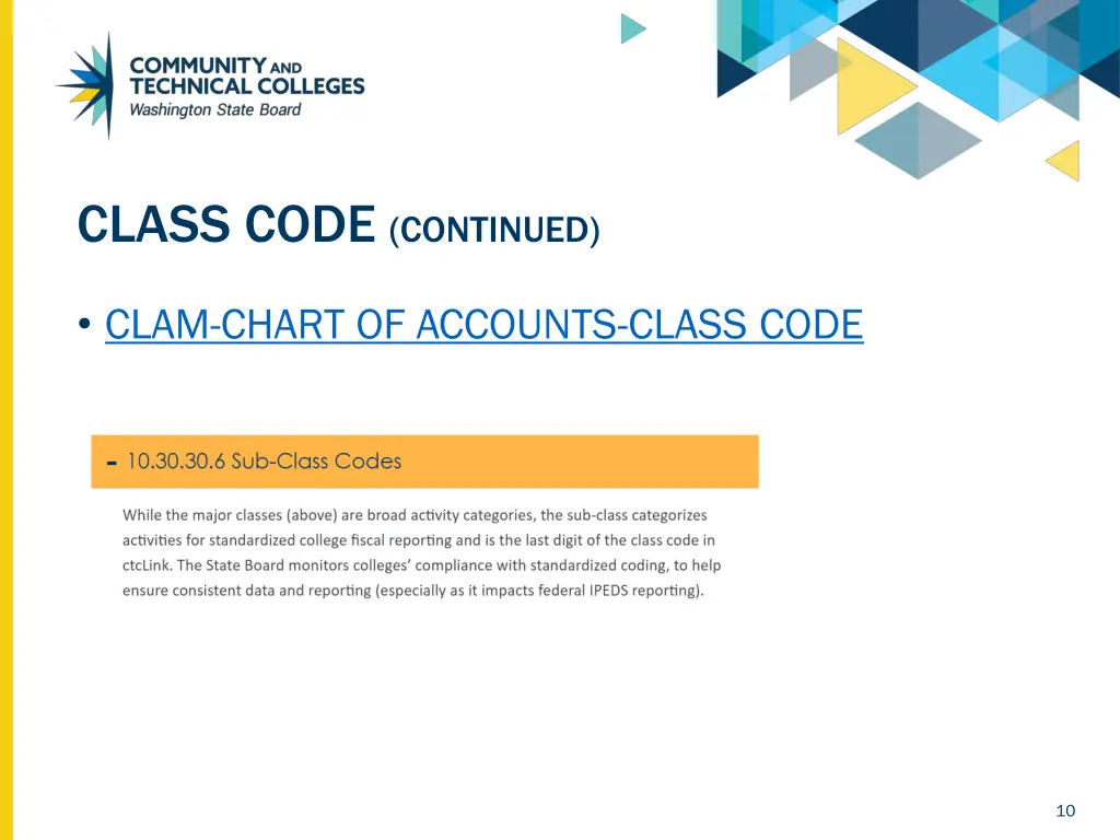 class code continued