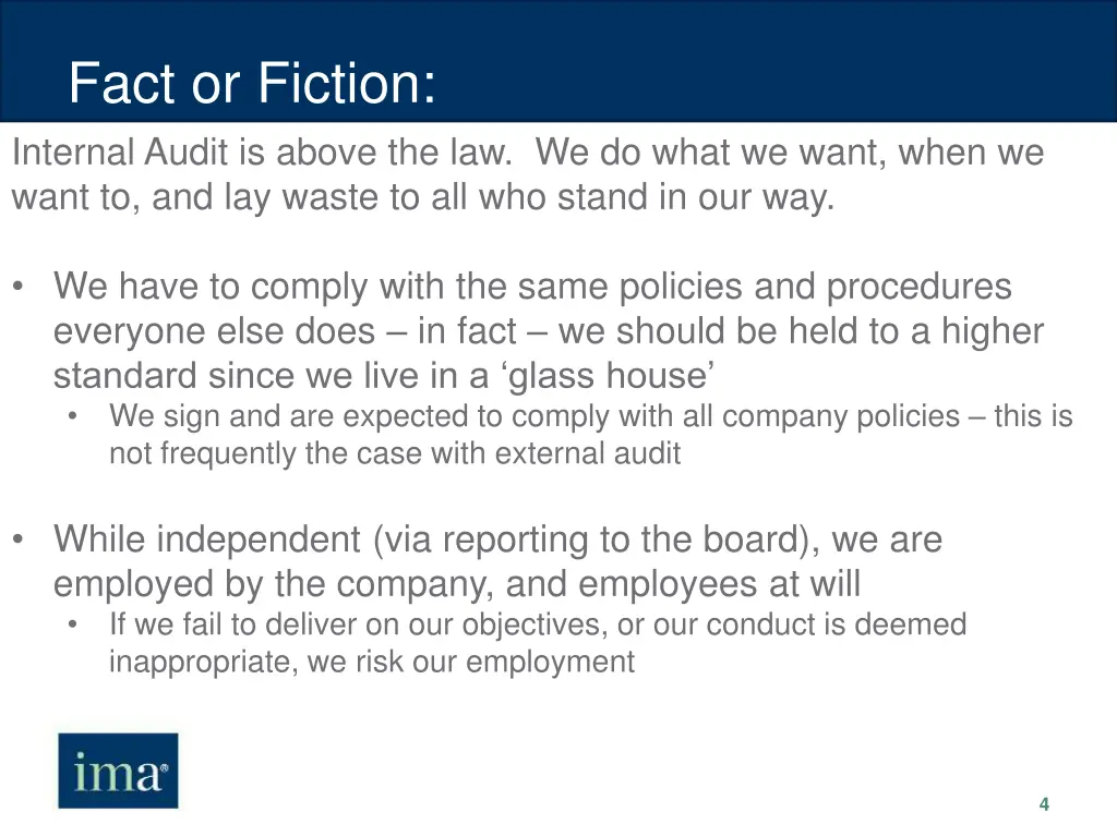 fact or fiction internal audit is above