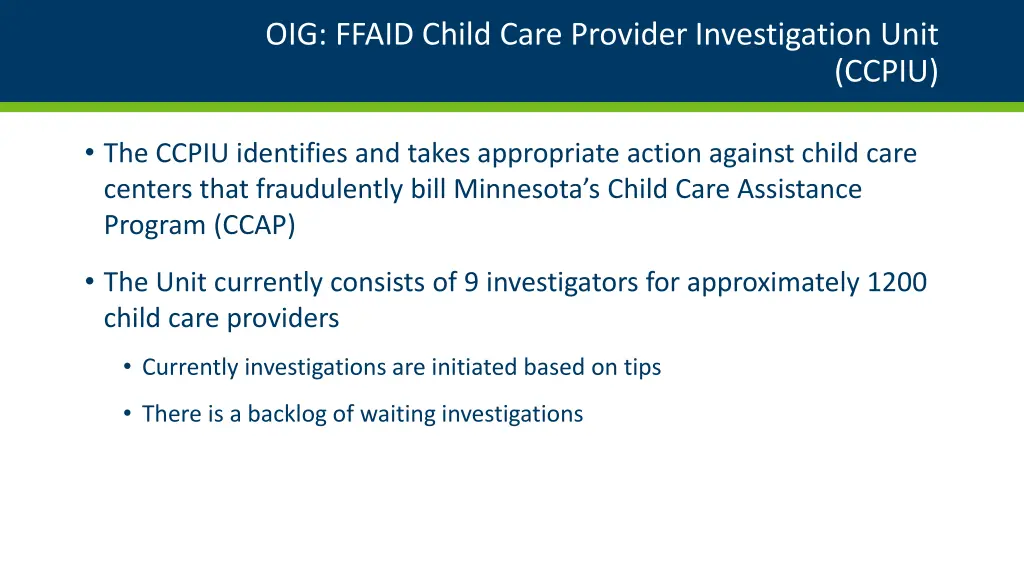 oig ffaid child care provider investigation unit