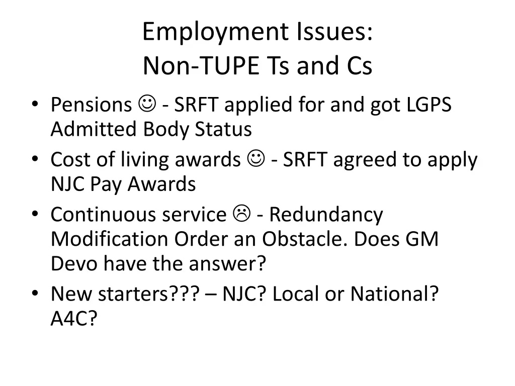 employment issues non tupe ts and cs pensions