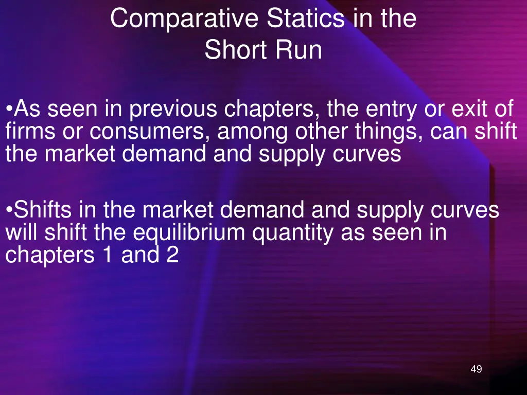 comparative statics in the short run