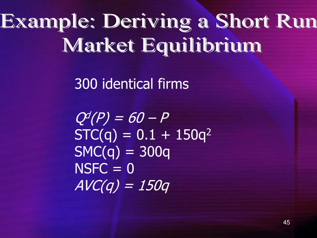 example deriving a short run market equilibrium