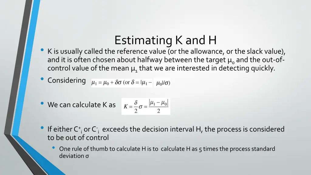 estimating k and h