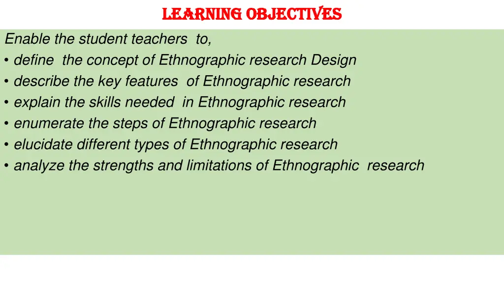 learning objectives learning objectives