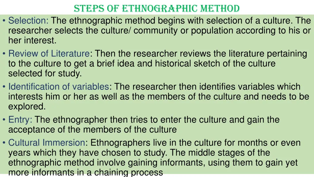 steps of ethnographic method selection