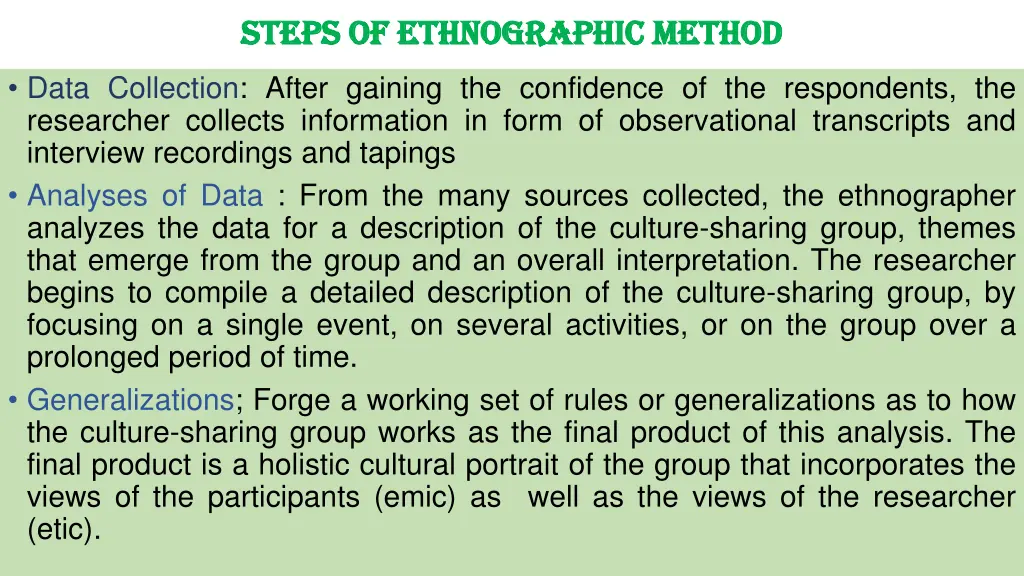 steps of ethnographic method steps