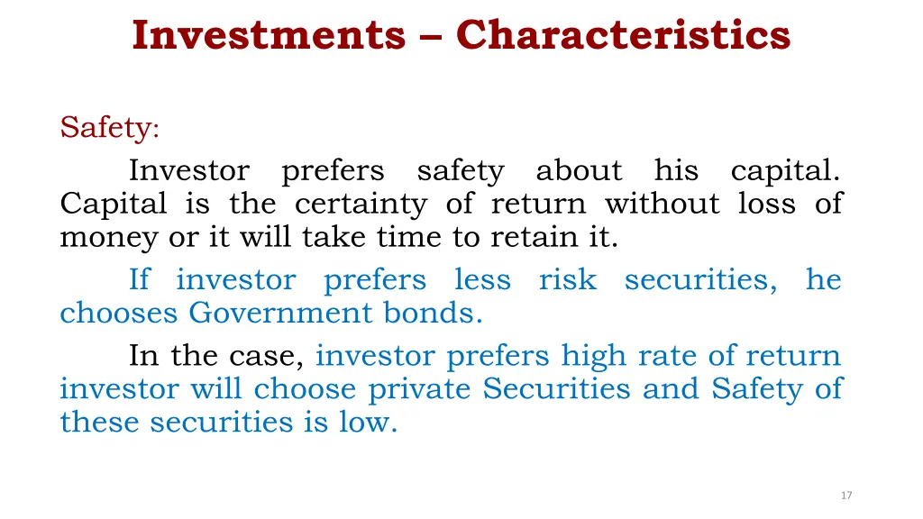 investments characteristics 2