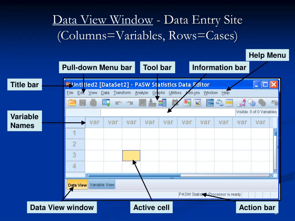 data view window data entry site columns