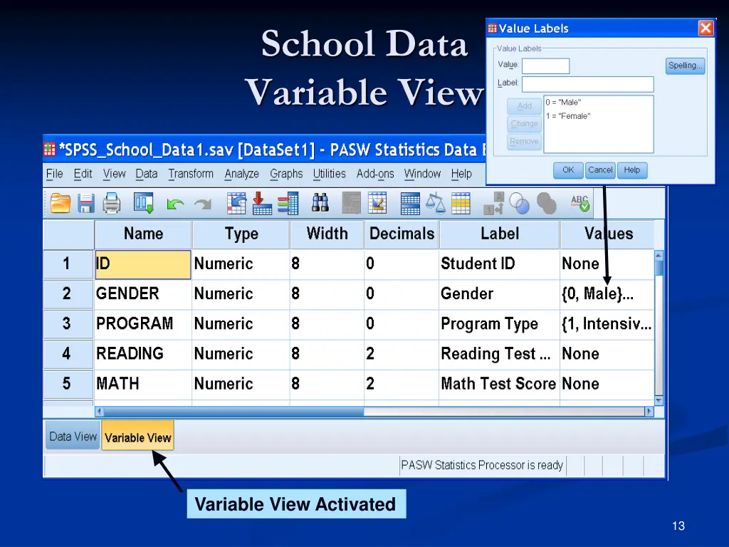school data variable view