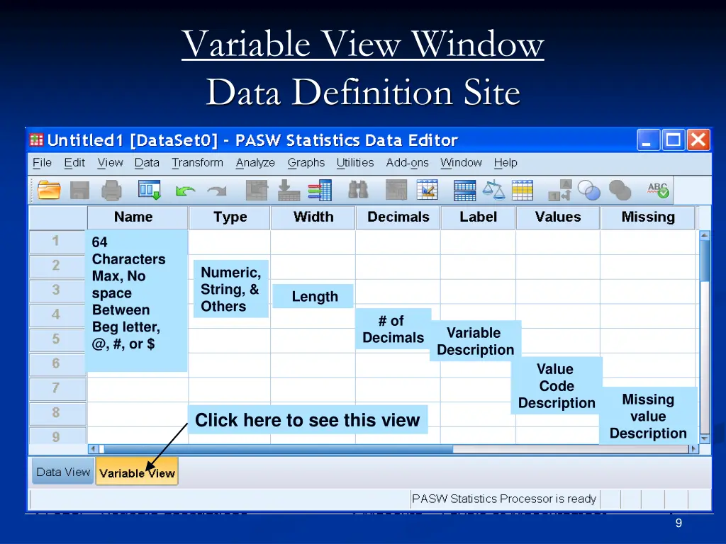 variable view window data definition site