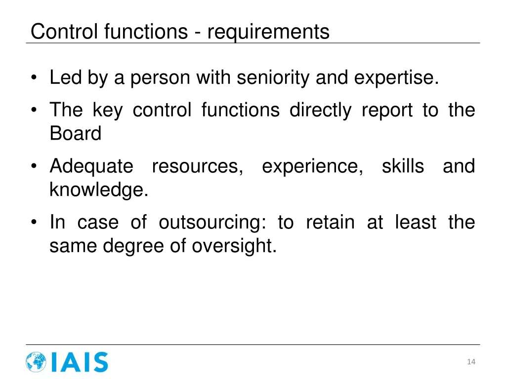 control functions requirements