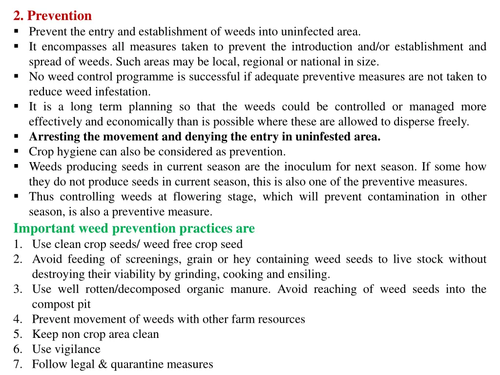 2 prevention prevent the entry and establishment