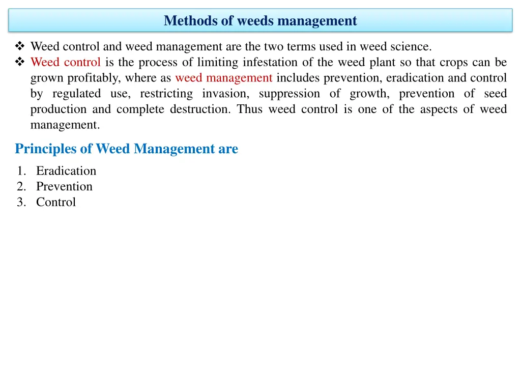 methods of weeds management