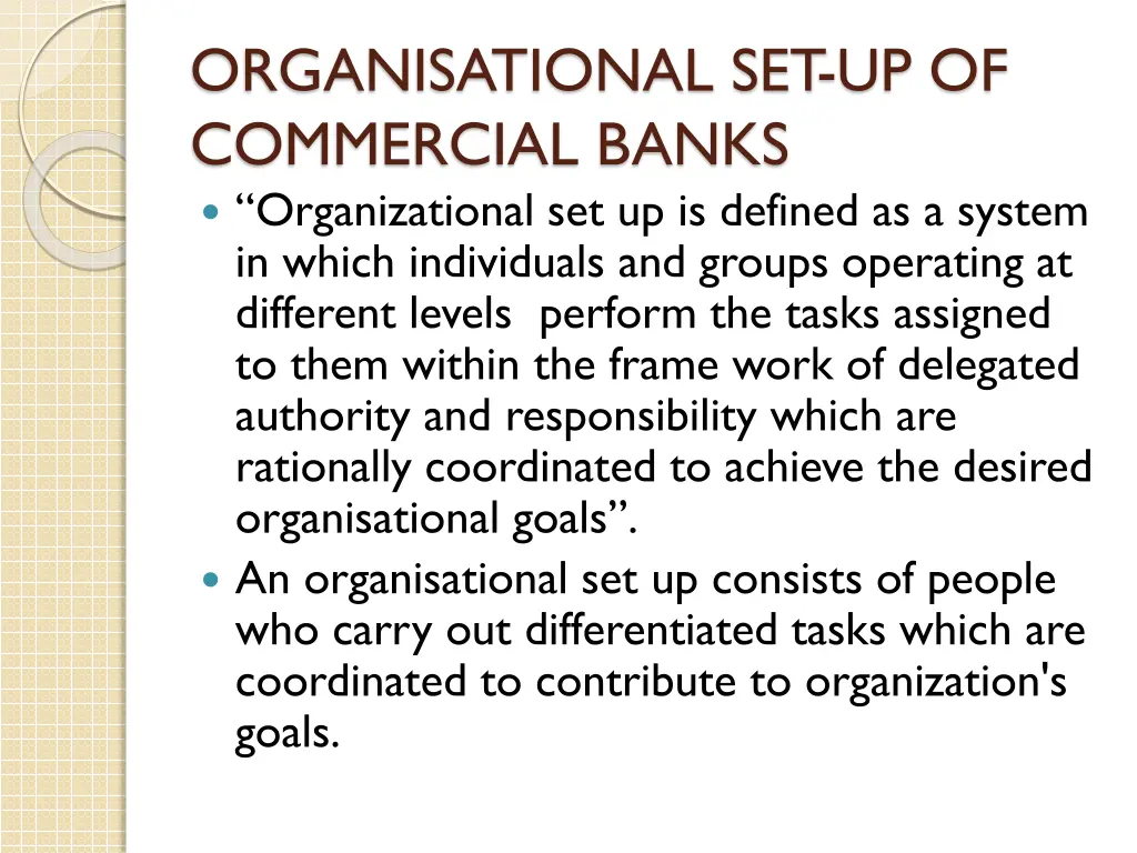 organisational set up of commercial banks