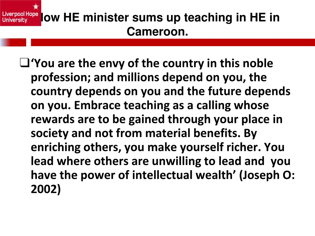how he minister sums up teaching in he in cameroon