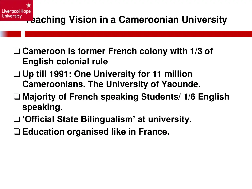 teaching vision in a cameroonian university