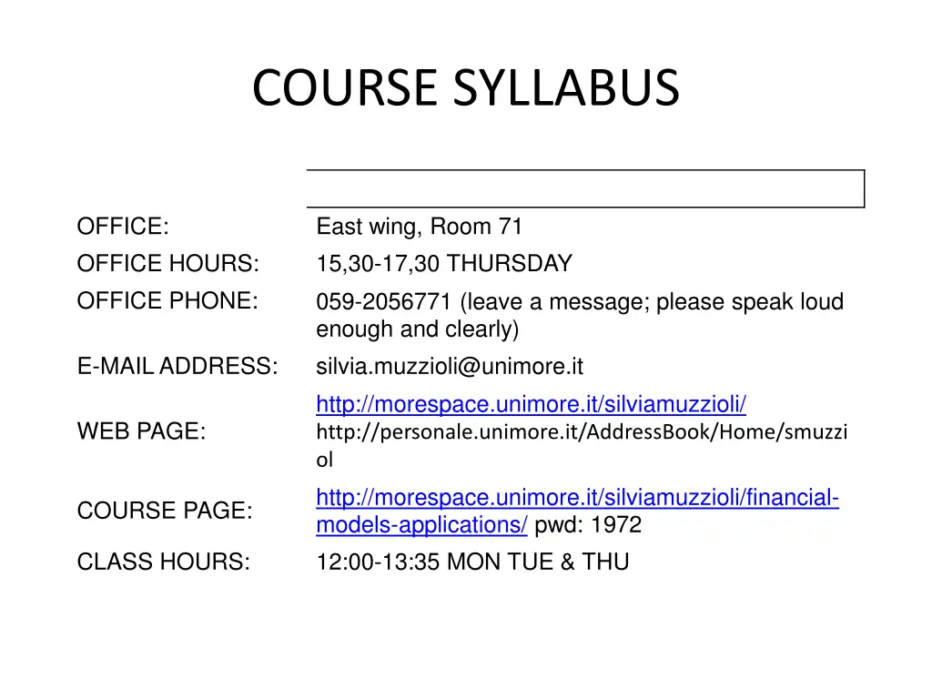 course syllabus