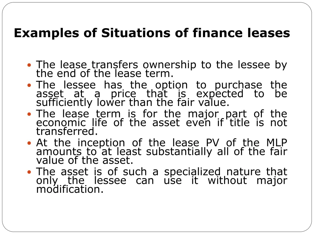 examples of situations of finance leases
