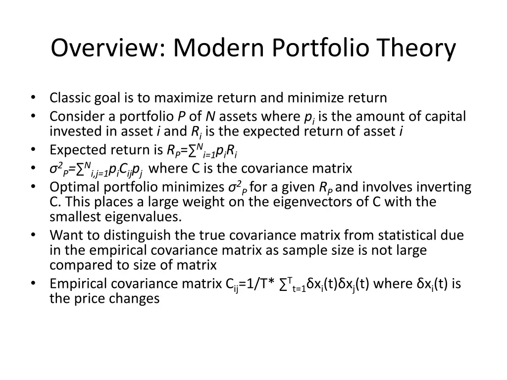 overview modern portfolio theory