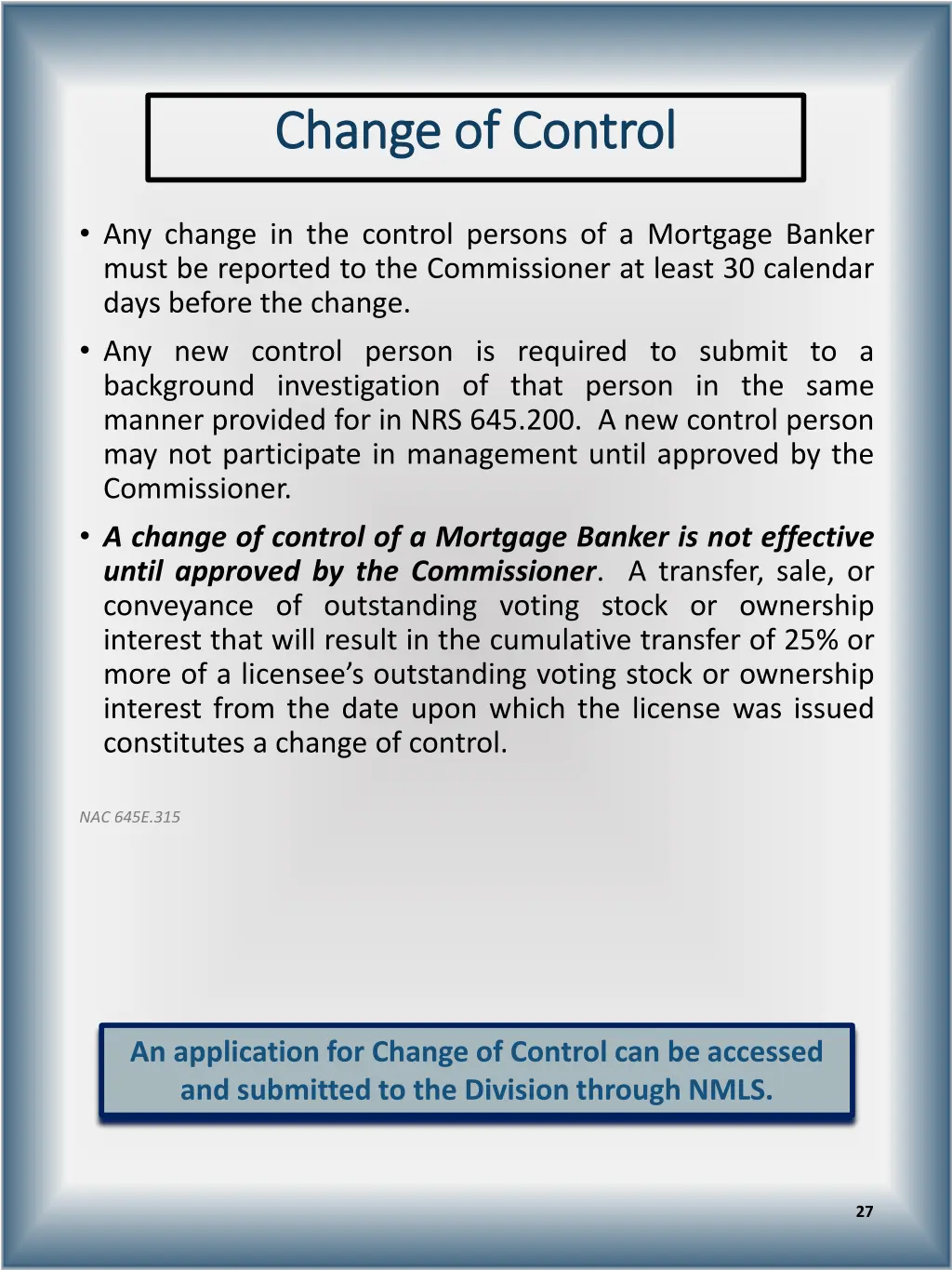 change of control change of control